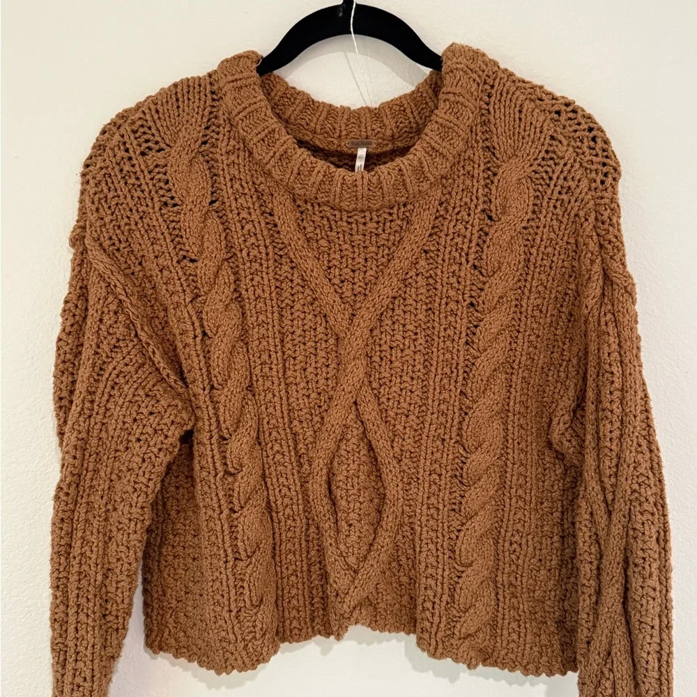 Free People Chunky Cable Knit Pullover Sweater - Brown - Picture 1 of 2